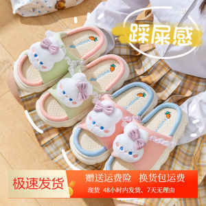 รองเท้าแตะผ้าลินินฤดูใบไม้ผลิและฤดูใบไม้ร่วงสำหรับผู้หญิง รองเท้าแตะพื้นหนา ระบายอากาศได้ดี ป้องกันการลื่น รองเท้าแตะพื้นยางสำหรับคู่รักในบ้าน