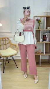 YOURAS SETCEL WANITA KAOS KNIT RAJUT IMPORT KOMBIMASI TERBARU T ERLARIS TERMURAH COD