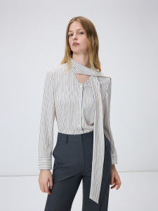 LANCY FROM 25 | Design Elegance Commuter Style French Flap Collar Striped Spring Shirt