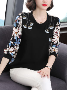 Áo Thun Cotton Dài Tay Thời Trang Xuân Thu Cho Nữ Cổ Bẻ Thường Ngày in Họa Tiết Sọc Dài Vừa Phải