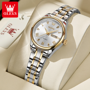 Swiss Sertifikasi OLEVS jam tangan mewah wanita terbaru 2023  impor elegan korea style stainless steel bercahaya kalender jam tangan kasual cewek