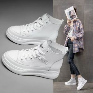 Leather High Top Sneakers Womens Spring Summer New Breathable Versatile Thick Bottom Trendy Casual Sports Shoes