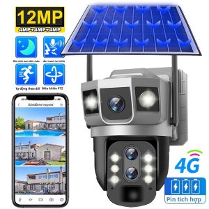 Camera Năng Lượng Mặt Trời 4G 12MP 6K HD Tích Hợp Pin Cảm Biến Chuyển Động PIR Hỗ Trợ Thẻ SIM Tầm Nhìn Ban Đêm Chống Nước Camera An Ninh Ngoài Trời Camera IP Màn Hình CCTV