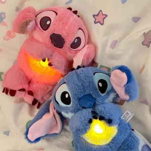Hot Cute Stitch Plush Doll Baby Sleeping Companion Sound Soothing Music With Air Bag And Light Doll Breathing Sleep Accompany To