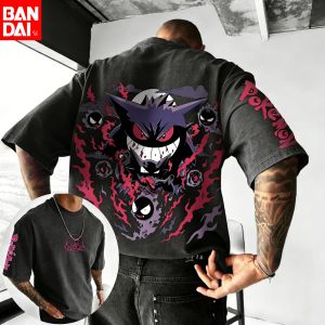 Bandai | Pokemon 2026 Summer Men Cotton T Shirt Streetwear Gengar & Mega Gengar Fusion Print Oversized Casual Daily Wear Anime Fans Gift