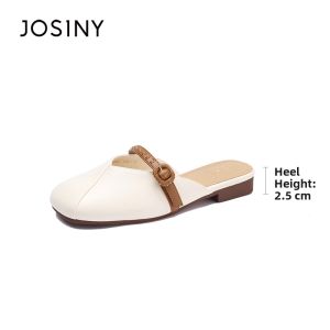 Josiny | Buckled Mule Slip-on Shoes Square Toe Low Heel