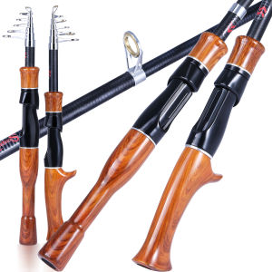 Sougayilang Pengiriman Cepat COD Tongkat Pancing 1.6m/5.2ft Gagang Kayu Spinning/Casting Mini Telescopic Portable Fishing Rod Untuk Air Tawar