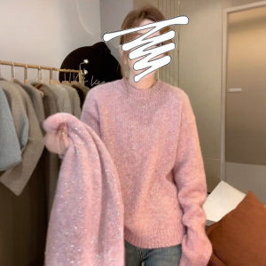 plus Size Lazy Soft White Pink Knitwear Sweater Womens Autumn Winter Fat MM Slimming Inner Wear Base Layer Outerwear Top