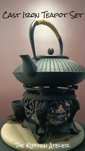 Stripped Elegance – 1.14L Cast Iron Teapot with Optional Twine Handle | Premium Heat-Retaining Tea Kettle Set