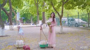 Áo Dài Hoa Nhí Vải Tơ Ép Màu Hồng + Xanh Áo Dài Việt Chuẩn Phom Cam kết Chất Lượng