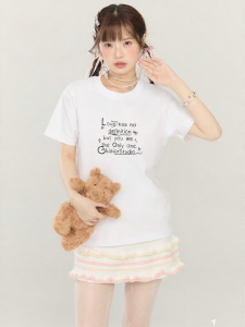 Gbiaior | Cool Lightweight White Letter Print T-Shirt