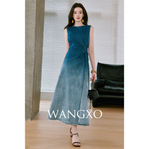 WANGXO | Đầm A-Line Dài Không T Tay Phai Màu Nút Bụi