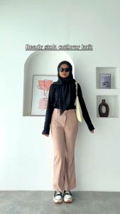 Celana Cutbray Knit Wanita Highwaist Premium