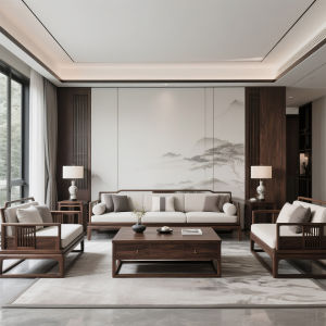 New Chinese Style Full Solid Wood Sofa Combination Simple Luxury Zen Living Room Hotel Black Walnut Wood Songshi Aesthetic Furniture