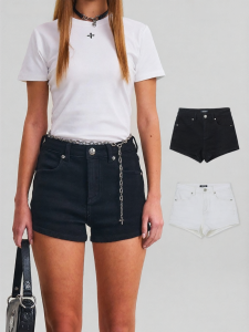 SMFK | High Waist Elastic Distressed Denim Shorts