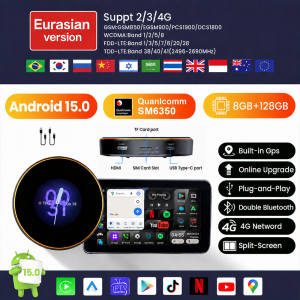 CarRocket Touch Screen Wireless CarPlay Ai Box Android 17 Qualcomm 6350 Built‑in GPS 5G LTE Car Multimedia Adapter For ACURA MDX