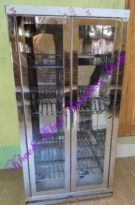 Stainless 3 Layer Dish Cabinet/Organizer with Glass Door (Large size)