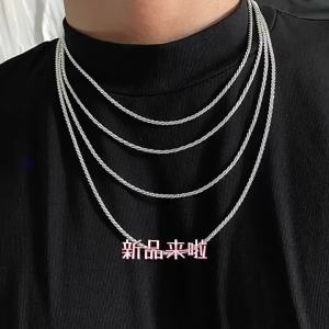 Jualan hebat [ Penghantaran dari China ]2025 Kalung Pasir Keluli Titanium Baharu untuk Wanita ins Niche Mewah Ringan Berkilauan Rantai Polos Pasangan Lelaki Mudah Warna Perak Rantai Klavikula JK