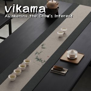 VIKAMA New Chinese Zen-Style Tea Table Mat Long Anti-Slip Decorative Tablecloth Suitable for Dining Tables and Office Desks