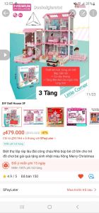 (Hỏa Tốc) Biệt thự lắp ráp lâu đài công chúa Nhà búp bê cỡ lớn cho trẻ đồ chơi bé gái quà tặng sinh nhật màu hồng 4 tầng 13 phòng tặng kèm dây đèn trang trí