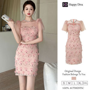 Happy Diva ชุดเดรสแขนพองสวย สีชมพูน่ารัก ดีไซน์มินิเดรส เหมาะกับชุดเพื่อนเจ้าสาวในงานแต่งงาน 50814