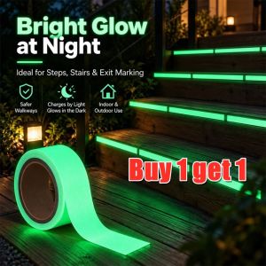 Buy 1 get 1 Luminous Tape Self-adhesive Glow In The Dark Stage Sticker Home Decor Indoor Stairways Decoration Glow in The Dark Tape Fluorescent Tape Waterproof Stickers Night Tape for Walls Steps Exit Sign