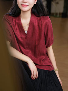 XIAOER | Cupro Tencel Linen Blend V-Neck Placket Shirt