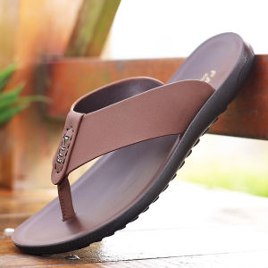 Mens Summer 2024 Thong Slippers Outdoor Anti-Slip Thick Bottom Sandals Beach Shoes Trendy Youth Casual Waterproof PU Sole
