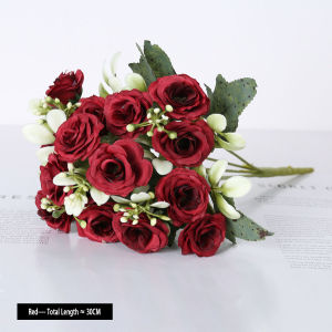 Artificial Rose Bouquet 9 Heads Fake Silk Flowers Wedding Party Home Decor DIY Floral Arrangement Faux Roses for Vase Brida