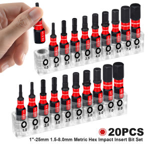 Geinxurn 1inches Multi Hex Head Metric Insert Bits Set S2 Steel Hex Screwdriver Bit Set with Base and 3 In Bit Holder