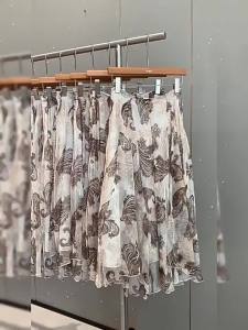 AXU | Váy midi chữ A vải lanh cotton in họa tiết mùa hè cho nữ cạp cao dáng chữ A váy midi thường ngày thoải mái thoáng khí