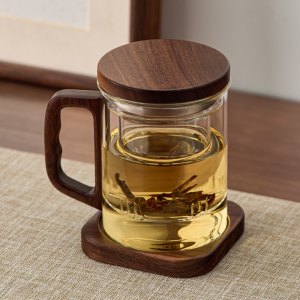 Thickened Glass Tea Cup with Coaster Tea Water Separation Special for Men Drinking Tea in Office Handmade Heat Resistant Cup