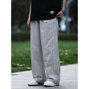 American Retro Mens Casual Pants Straight Leg Elastic Waist Sports Thin Workwear Long Trousers Youth Spring Summer Fashion