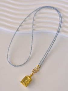 Ultra-Shiny Crystal Pendant Necklace Buddhist Amulet Chain Ice Blue Crystal Facet Gold Emerald Miniature High-Quality Jewelry