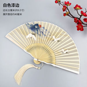 Portable Folding Fan Ancient Chinese Style Crane Design for Women Matched with Qipao Traditional Costume Small Bamboo Fan