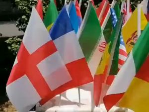 65 Countries Hand Held Flags 14x21cm Small National Flags with Poles World Cup Sports Events Classroom International Day United Nations Day Procession Decor