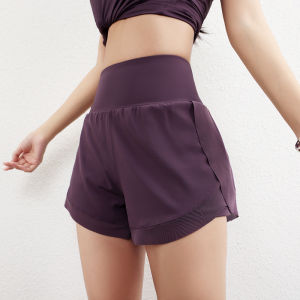 Womens Sport Shorts Quick Dry Breathable Marathon Running Fitness Pants High Waist Training Yoga False Two-Piece Gymnastics Trousers