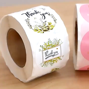 1 Roll Isi -+500pcs Sticker THANK YOU/HANDMADE Sticker Amplop Stiker Terima Kasih Self Adhesive Seal Label Roll Sticker Stiker Ucapan Terimakasih Bulat Tempel Segel Roll Stiker Label Untuk Dekorasi Amplop / Hadiah Natal Diy