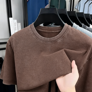 Fashion Vintage Washed Tee Shirt Man Cotton Breathable T-Shirts Street Soft Short Sleeve Crewneck Loose Clothes Solid Daily Tops