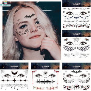 1Sheets Halloween Makeup Tattoo Stickers Waterproof Spider Web Terror Face Makeup DIY Fake Tattoo Sticker for Halloween Party