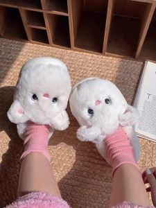 XIXITIAO Interior Home Student New Plush Comfortable Soft Bottom Confinement Shoes Female Winter Cute Kitten Warm Keeping Heel Cover Cotton Slippers