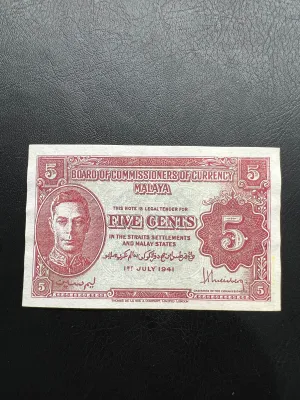 Malaysia Duit Lama Old Banknote - 1941 Malaya 5 Cents & 10 Cents