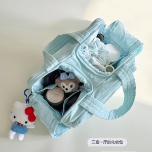 Portable Large Capacity Partitioned Makeup Bag Travel Cosmetic Storage Pouch Ideal for Outdoors Universal Nylon Material Square Shape