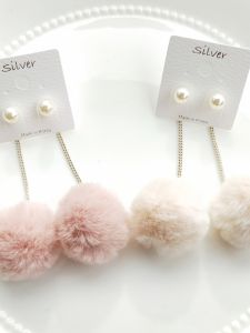 Korean Style Fashion Pearl Large Fluffy Ball Earrings Womens Cute Sweet Long Drop Earring Stud Earrings Jewelry Accessories