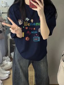 Pure Cotton Short Sleeve T-Shirt Women Summer 2024 New Popular Design Slimming Cover up Top Korean Style Casual Wear