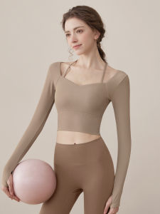 VOJ Womens Fitness Clothing Top with Chest Pad Long Sleeve Running Leisure Yoga Tight Spring Summer Breathable Slim Fit