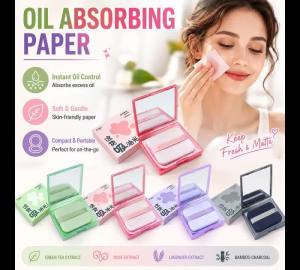 100Pcs Face Oil Blotting Paper With Mirror Case Matting Face Oil Control Wipes Facial Oil Absorbing Sheet for Men Women