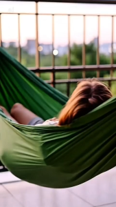 Võng Dù 2 Lớp Màu Xanh Vải Dày Siêu Mát Tiện Dụng Kèm 2M Dây Dù