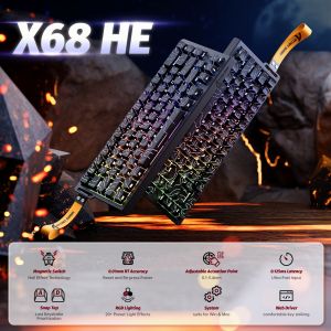 ATTACK SHARK | ATTACK SHARK X68 HE Wired 8KHz Magnetic Keyboard With 0.01mm RT Accuracy 0.125ms Low Latency RGB Customization 60% for Esport
