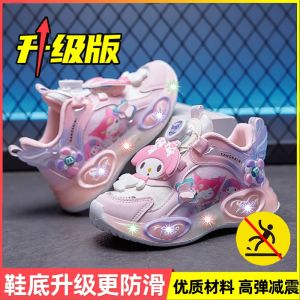 Girls Sport Shoes with Rotating Buckle And Lighting Feature Low Top Running Shoes Princess Style Dad Shoes Childrens Footwear